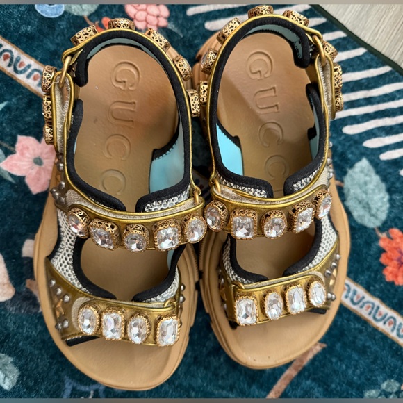 Gucci Gold Crystal Sandals - Picture 8 of 16